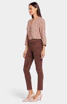 Bring sleek texture to your look with stretchy faux-suede leggings featuring a comfortable flat waistband and ankle-length hems. Exclusive lift-tuck technology helps flatten the tummy and lift the rear. 28" inseam; 11" leg opening; 10" front rise; 14 1/2" back rise (size 4) Pull-on style 95% polyester, 5% elastane Machine wash, line dry Imported Versatile Pull-on Leggings For Fall, Brown Pull-on Pants For Fall, Fitted Jeggings For Fall Workwear, Fitted Pull-on Jeggings For Fall, Chic Fall Leggings With Elastic Waistband, Chic Leggings With Elastic Waistband For Fall, Versatile Fall Workwear Jeggings, Fall Workwear Versatile Jeggings, Versatile Fall Jeggings For Workwear