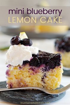 a piece of blueberry cheesecake on a plate with a fork