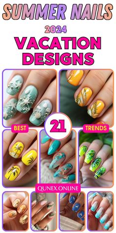 Elevate your vacation look with our stunning vacation nails ideas 2024! Whether you're lounging by the pool or exploring a new city, our bright and colorful nails will add the perfect finishing touch to your outfit. Pack your bags and get ready to turn heads wherever you go! Nails Ideas Square, Cruise Nails Caribbean, Vacation Nails Ideas, Caribbean Nails, Vacation Nail Ideas