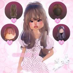 an image of a doll with different hair colors and hairstyles on her face