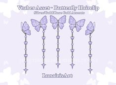 four purple butterflies hanging from chains with stars on them and the words,'butterfly - shaped