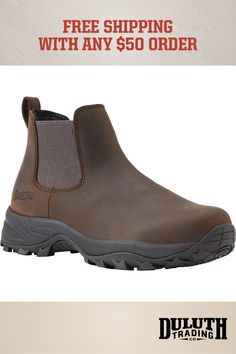 These 100% cowhide leather slip-on boots will keep you on your feet, with a grippy non-marking rubber outsole and cushioned midsoles that keep you going. Slip-on Sports Boots With Rubber Sole, Sporty Slip-on Sports Boots, Rugged Sports Boots With Cushioned Footbed, Outdoor Slip-on Work Boots With Cushioned Footbed, Sports Functional Boots With Cushioned Footbed, Functional Sports Boots With Cushioned Footbed, Cushioned Slip-on Work Boots For Outdoor, Waterproof Slip-on Boots With Vibram Sole For Walking, Waterproof Slip-on Boots For Sports