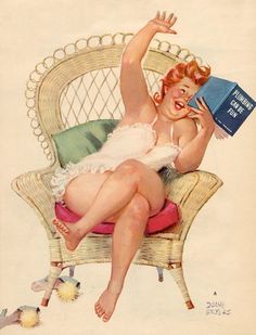 a woman is sitting on a chair with a book in her hand while talking on the phone