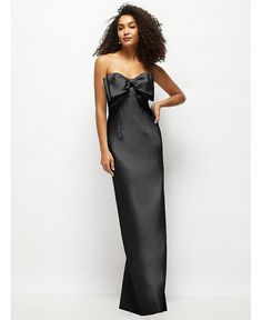 Alfred Sung Women's Strapless Satin Column Maxi Dress with Over d Handcrafted Bow - Macy's Black Tie Wedding Guest Dress, Black Tie Attire, Black Tie Formal, Black Tie Wedding Guests, Alfred Sung, Elegant Bridesmaid Dresses, Black Dress Formal, Black Bridesmaid Dresses, Column Gown