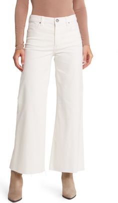 KUT from the Kloth Meg Fab Ab High Waist Wide Leg Jeans | Nordstrom Outfit Wishlist, High Waist Wide Leg Jeans, Flare Denim Jeans, Cropped Flare Jeans, Raw Hem Jeans, Cropped Flares, Vintage Vibe, Denim Flares, Wide Leg Denim