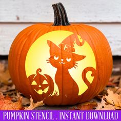 a pumpkin with a cat and jack - o'- lantern cut out on it