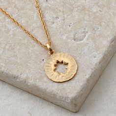 "18ct Fairmined Gold Vermeil Necklace - Hand Made in U.K This beautiful hand made necklace has been made in our Sussex workshop. All of my items are lovingly made in-house using ethically sourced materials from accredited British suppliers. PENDANT - Disc width - 17mm approx Disc height (including connecting jump ring) 25mm approx Material - Recycled Silver We hammer and texture each disc by hand giving each pendant a unique finish. This means some discs may be fractionally more textured than ot Hammer Necklace, Ursa Minor, Star Necklace Gold, Handmade Uk, Amulet Necklace, Gold Rope Chains, Coin Pendant Necklace, Star Pendant Necklace, Sustainable Jewelry