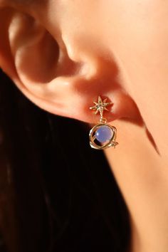 14K Gold Moonstone Star Earrings – Cutethingscommin Gold Moonstone Earrings, Jewelry Wishlist, Saving Grace, Earring Ideas, Blue Moonstone, Saved By Grace, Sparkle And Shine, Waterproof Jewelry, Moonstone Earrings