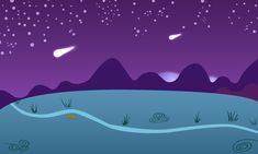 an animated landscape with mountains and stars in the sky