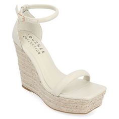 Catch some summer rays and maybe a few compliments in the Olesia espadrille wedge sandal from Journee Collection. This summery style offers the perfect combination of classy yet casual with their luxe vegan leather, toe band, buckle ankle strap, and open square toe. A 4 mm Tru Comfort Foam insole will leave your feet feeling like they're on cloud 9. | Journee Collection Women's Olesia Sandals, Beige, 8.5M Trending Handbags, Comfortable Sandals, Journee Collection, Espadrilles Wedges, Wedge Heels, Wedge Sandals, Comfortable Shoes, Women's Shoes Sandals, Open Toe