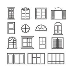 different types of windows and shutters on a white background