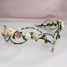 Fairy Crown Wedding, Fairy Princess Crown, Flower Circlet Crown, Pink Rose Crown, Diy Elf Crown, Elf Princess Costume, Elf Crown Diy, Fairy Crown Aesthetic, Diy Fairy Crown