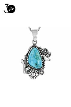 Southwest Style by JTV��� Blue Composite Turquoise Silver Cactus & Hummingbird Pendant With Chain. Measures approximately 1.44"L x 0.90"W. 4.2mm bail. Lobster claw clasp with a 2" extender. This product contains composite turquoise. This means separate pieces of turquoise were bound together.