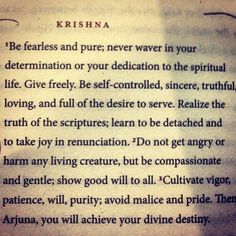 a piece of paper with writing on it that says, be fearless and pure never in your determination or dedication to the spiritful life