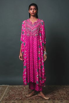 Buy Sonam Luthria Pink Crepe Patola Pattern Kaftan Kurta And Pant Set Online | Aza Fashions Patola Pattern, Kaftan Kurta, Print And Embroidery, Kurta Pant Set, Latest Dress Design, Kurti Patterns, Designer Kurti Patterns, Sleeves Designs For Dresses, Kurta Designs Women