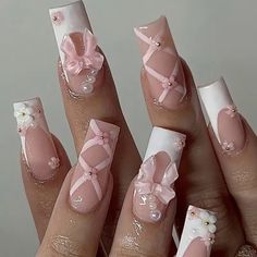 Reusable Press-On Nails With Floral And Bow Design, Glossy Finish, Nail File, Adhesive Stickers, And Gel Nail Kit For Women And Girls - Perfect For Nail Art And Beauty Enthusiasts Mode Rose, Purple Diamond, Flower Soft, Gold Powder, Pink And White Flowers, Luxury Flowers, Cuticle Pusher, Color Powder, Diamond Chain