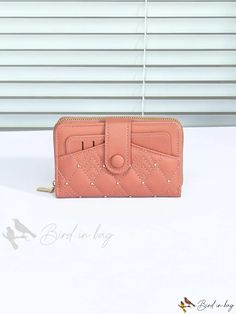 Bird in Bag - Korean-Style Stitched Wallet - Small and Portable for Coins Small Wallet, Bird In Bag, Pu Leather, Korean Fashion, Sequin, Wallet, Zipper, Leather, Pink