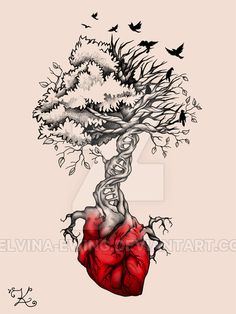 a drawing of a tree growing out of the heart