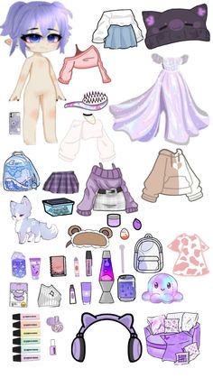 the paper doll is made up of clothes and accessories