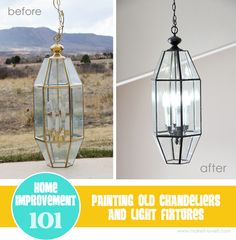 before and after photos of a hanging lantern