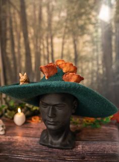 Forest Witch hat with mushrooms and a Squirrel forest wizard | Etsy Halloween Costume Felt Hat With Brim, Brimmed Felt Hat For Halloween Costume, Halloween Costume Felt Hat, Curved Brim Felt Hat For Halloween Costume, Halloween Fantasy Brimmed Costume Hat, Witchy Wide Brim Costume Hat For Winter, Witchy Wide Brim Winter Costume Hat, Witchy Wide Brim Hat For Winter, Whimsical Costume Hats For Cosplay