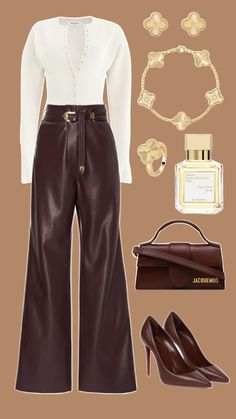 Jacquemus bag, brown shoes, brown trousers, Van Cleef & Arpels gold, outfit for autumn, office outfit Jacquemus Bag, Brown Trousers, Van Cleef Arpels, Van Cleef, Brown Shoe, Unique Furniture, Office Outfits, Trousers