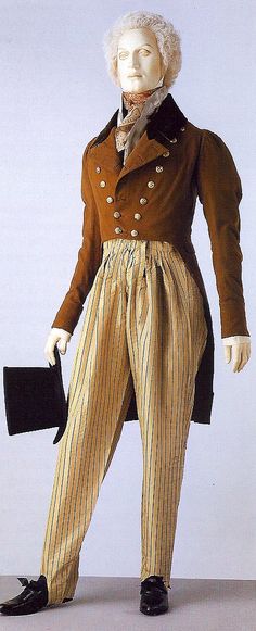 Cossack trousers 1820-30 - VA men fashion 1800 Mens Fashion, 1820s Fashion, Tuck Everlasting, Double Breasted Dress, 1800s Fashion, Costume Inspo, Sweeney Todd, 19th Century Fashion