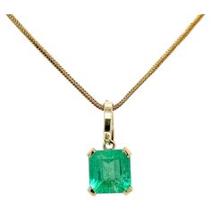 8.34-carat Colombian Emerald solitaire pendant set in 14k gold basket 4-prong mounting. Comes with a detachable bail that fits any chain up to 6mm. Original bail fits 1mm-1.5mm chain. The emerald center stone features excellent color, luster, and brilliance. Set in a perfectly contrasting yellow gold mounting that lets the emerald take center stage and speak for itself. Details: ✔ Metal: 14K solid gold ✔ Gold Tone: Yellow gold ✔ Size: 13.7mm x 12.94mm x 9.95mm ✔ Bail Attachement: 14K Gold Emerald Details: ✔ Carat: 8.34 ✔ Cut: Emerald ✔ Origin: Colombian The necklace comes complete with a 2mm, 18-inch wheat chain. Please contact us if you have any custom chain necklace requests or submit them in the buyer's notes at checkout. ★ Ships from Miami Florida ★ Chunky Gold Chain Necklace, Chanel Flower, Custom Chain, Gold Basket, Chunky Gold Chain, Lapis Necklace, Vintage Beads Necklace, Peridot Necklace, Solitaire Pendant Necklace