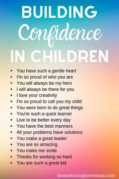 a poster with the words building confidentness in children on it's back ground