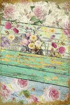 an old wooden box with flowers painted on it