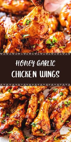 honey garlic chicken wings with text overlay