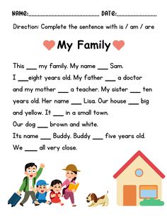 a printable worksheet to teach children about family