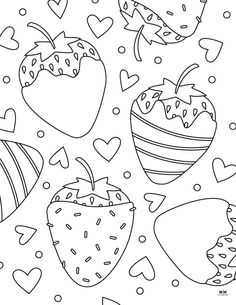 coloring pages with hearts and strawberries for valentine's day or any other occasion