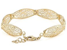 Artisan Collection Of Turkey™ 18K Gold Over Sterling Silver Filigree Bracelet. Measures Approximately 0.46"W. Lobster Claw Clasp with 1" Extender. Adjustable Gold Filigree Bracelets, Ornate Yellow Gold Bracelets With Intricate Design, Adjustable Intricate Design Gold Bracelet, Ornate Yellow Gold Bracelet With Intricate Design, Yellow Gold Filigree Bracelets For Wedding, Ornate Gold Bracelets With Intricate Design, Elegant Gold Filigree Bangle Bracelet, Ornate Gold Bracelet With Intricate Design, Elegant Gold Filigree Bracelet For Formal Occasions