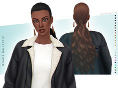 an animated image of a woman with her hair in a ponytail and wearing a black jacket