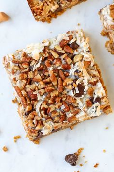 some kind of granola bar with nuts on top