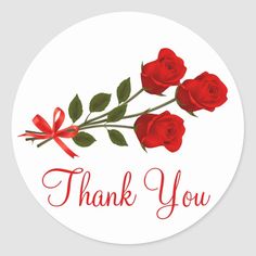 thank you stickers with red roses and ribbon