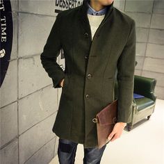 Woolen Coat Winter, Casual Winter Coat, Conservative Dresses, Green Wool Coat, Long Coat Men, Mens Fashion Business Casual, Windbreaker Jacket Mens, Trench Coat Men