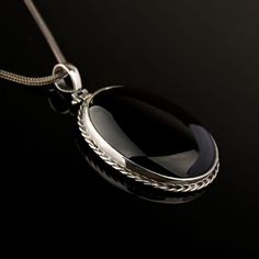 Black Aqeeq Silver Pendant. Handmade in 925 sterling silver with agate stone. On the pendant Oval D-Shape black aqeeq - agate stone settled. Dimensions of stone is 38 mm x 30 mm. Average weight of Black Aqeeq Silver Pendant is 15 gr. Back side is open and stone touches your skin. Classic and exclusive style. Stone Type: Aqeeq - Agate Stone Color: Black Stone Dimensions: 38 mm x 30 mm Stone Shape: Oval, D-Shape Average Weight: 15 gr. Silver chain included. Made in Istanbul, Turkey. Need 5-8 days Black Oval Agate Jewelry, Silver Handmade Jewelry, Average Weight, Women Necklace, Matching Rings, Necklace Black, Oval Stone, Pendant Silver, Istanbul Turkey