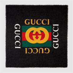 Gucci Black Web Stripe Logo Silk Blend 528953 This Beautiful Black Shawl From Gucci Is Woven With A Soft Silk Blend. It Is Enriched With A White And Yellow Logo Print As Well As Web Stripes Characteristic For The Brand In The Colors Green-Red-Green. This Versatile Piece That Can Be Worn Multiple Ways Is Perfect For Adding Flare To Any Outfit! Made In Italy 85% Modal - 15% Silk 140 X 140 Cm Gucci Floral, Silk Scarf Wrap, Gucci Scarf, Black Shawl, Logo Scarves, Gucci Logo, Gg Logo, Large Scarf, Silk Shawl