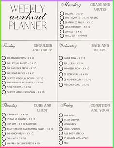 a printable weekly workout planner with the words,'week by month'on it