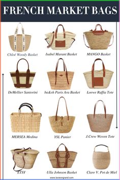 Nothing signals Summer more for the French woman than pulling out her favorite French market bag. Here's 12 French market bags to buy. French Market Basket Straw Bag, Parisian Handbag Style, Straw Basket Bag, Parisian Bag Style, Designer Basket Bag, Ysl Straw Bag, French Basket Bag, Best Bags 2023, Straw Market Bag