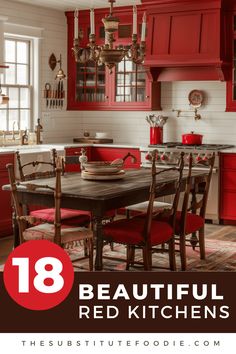 18 beautiful red kitchens Red Kitchen Appliances, Red Kitchens, Red Appliances, Red Refrigerator, Tuscan Kitchen Design, Red Kitchen Island, Red Backsplash