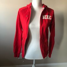 New With Tags Nike Zip Up Sweatshirt. Size Small. *Bundle To Save!* Red Cotton Sweatshirt In Athleisure Style, Winter College Nike Tops, Nike Cotton Tops For Winter, Red Nike Hooded Top, Nike University Red Long Sleeve Tops, Nike Red Casual Hoodie, Nike Red Sporty Sweatshirt, Red Nike Zip Up, Nike Running Swoosh 1/4 Zip Top