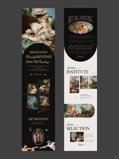 two vertical banners with paintings on them and the words, artful painting are shown in black