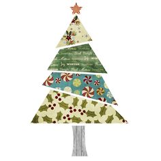 a christmas tree made out of different types of fabrics and fabric strips on a white background