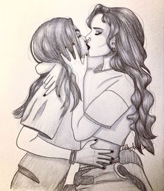 a drawing of two women kissing each other