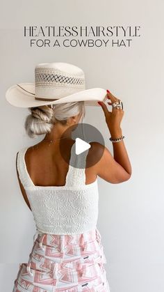 Kira Mae Steiner on Instagram: "HEATLESS COWBOY HAT HAIRSTYLE ⚡️
.
.
.
#heatlesshairstyle #hairstyleideas #hairstyletutorial #hairstyleinspo #festivalhair 
heatless hairstyle // hairstyle inspo // hairstyle ideas // hairstyle tutorial // festival hairstyle // country concert // cowgirl chic // cowgirl style // western fashion" Hair Under Cowboy Hat, Cowgirl Hat Hairstyles Short, Hairstyles Cowboy Hat, Cowgirl Hat Short Hair, Curly Hair Cowgirl Hat, Hairstyles With Cowboy Hats, Cowboy Hat Hairstyles, Hats With Short Hair, Cowgirls Hairstyles