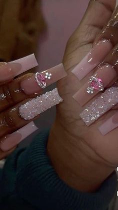 Ongles Bling Bling, Milky Nails, Pink Gel, Colored Acrylic Nails, Girly Acrylic Nails, Her Nails, Short Square Acrylic Nails, Acrylic Nails Coffin Pink, Unique Acrylic Nails