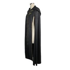 Material:Polyester 
Color:Black 
Style:Punk 
Description:Long flowing nature of the cape makes it a favorite for any goth woman. The cape drapes over the shoulders with long slits along the sides creating an illusion of angel sleeves. The hooded cape has elaborate frog closure at the throat and chest and braid detailing all along the edges in front and sides.? 
Size:Free size
 ? Elven Style Cape For Costume Party, Elven Cape For Costume Party, Fantasy Cape For Larp And Halloween, Black Gothic Cape For Cosplay Events, Elven Style Cape For Cosplay, Black Elvish Costume For Fantasy Events, Black Elvish Cape For Larp, Elvish Halloween Cosplay Cape, Elvish Cape For Halloween Cosplay